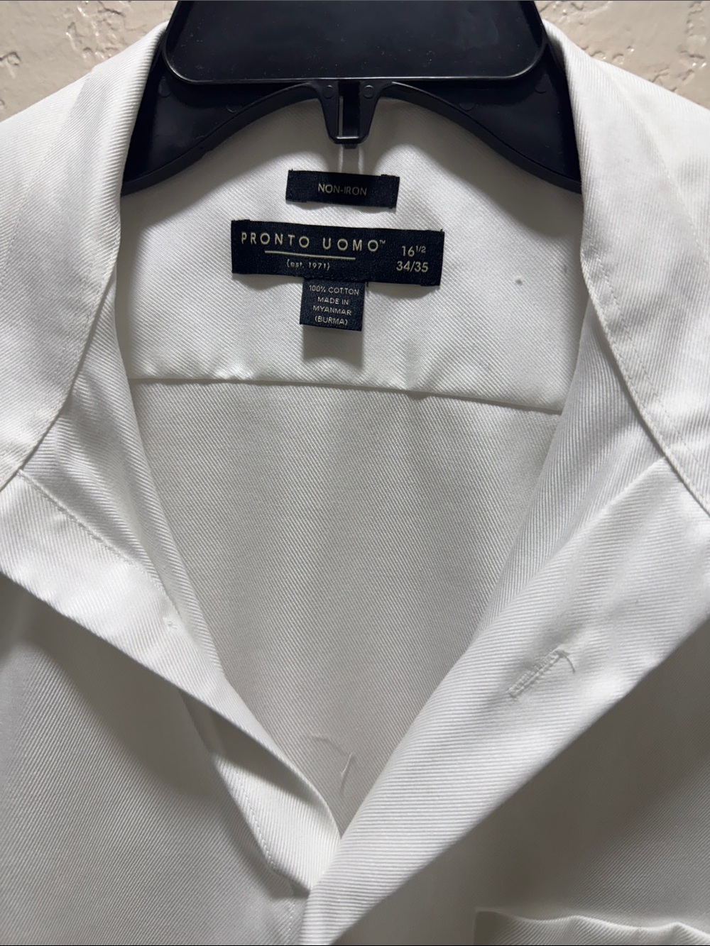 Pronto Uomo Men’s White Non-Iron Dress Shirt 16.5 34/35 100% Cotton Formal